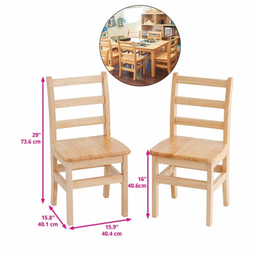 ECR4Kids Three Rung Ladderback Chair, 16" Seat Height Classroom Seating Honey 2 Pack