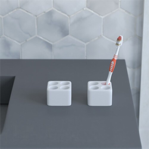 Fancy Bath Outlet Diatomite Quick-Dry Stone Toothbrush Holder in White Perspective: top