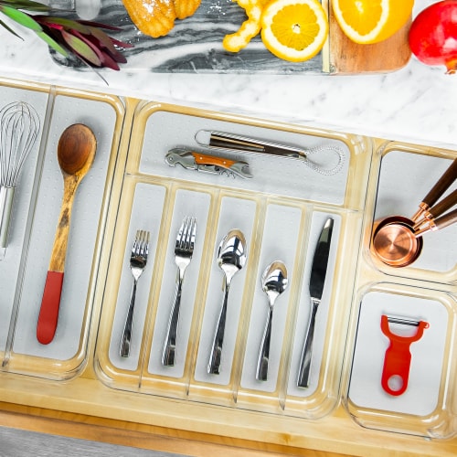 madesmart® Large Soft Grip Silverware Tray - Clear/Gray Perspective: top