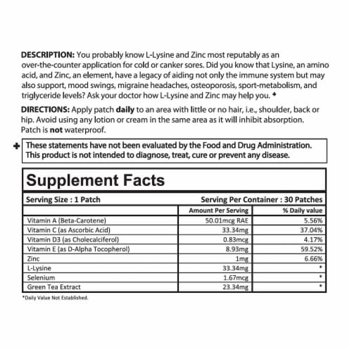 PatchMD - L-Lysine/Zinc Plus and D3/K2 Topical Patches - 30 Days Supply Combo Pack Perspective: top