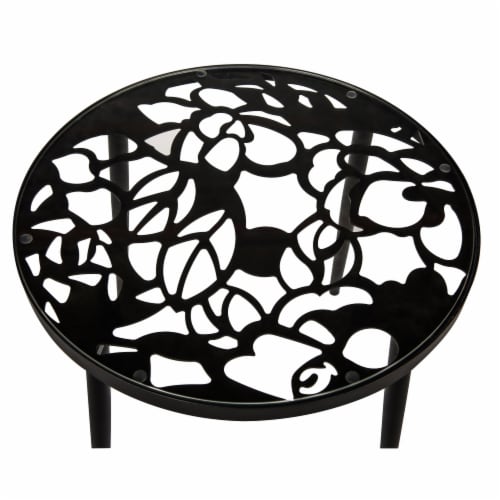 LeisureMod Devon Modern Glass Top Black Aluminum Base Outdoor 23  End Table Perspective: top