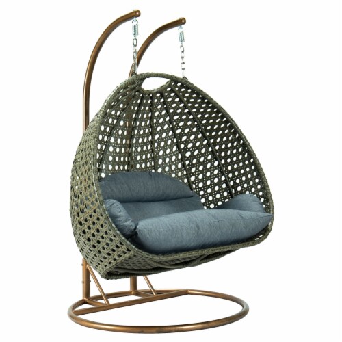 LeisureMod Beige Wicker Hanging 2 person Egg Swing Chair 1 King