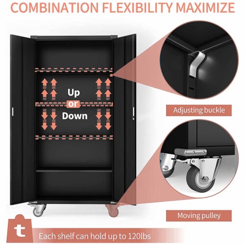 Aobabo 72 Inch Rolling Locking Storage Cabinet with Adjustable Shelves, Black Perspective: top