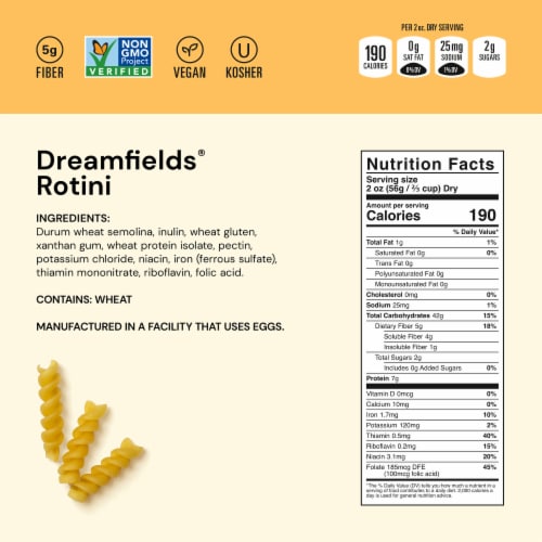 Dreamfields Vegan with Fiber Rotini Pasta Perspective: top