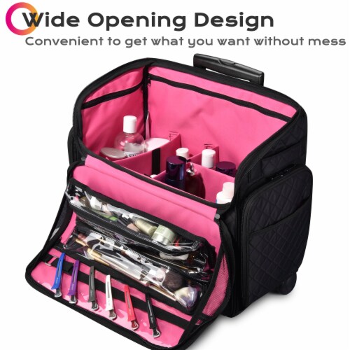 Byootique Lightweight Makeup Bag Cosmetic Rolling Trolley Traveling Storage Case Perspective: top