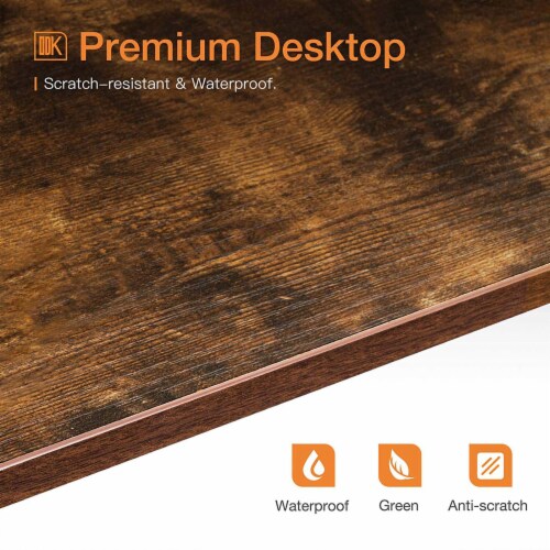 ODK Corner Triangle Computer Desk w/ Storage Space & Keyboard Tray, Rustic Brown Perspective: top