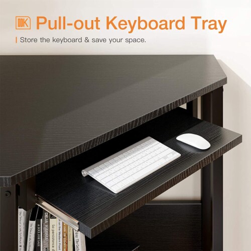 ODK Modern Triangle Corner Computer Writing Desk w/ Smooth Keyboard Tray, Black Perspective: top