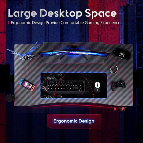 MOTPK 45 Inch Carbon Fiber Computer Gaming Desk with Raised Monitor
