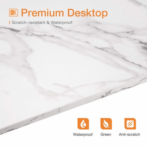 ODK Modern Triangle Corner Computer Desk with Smooth Keyboard Tray, Gold Marble Perspective: top