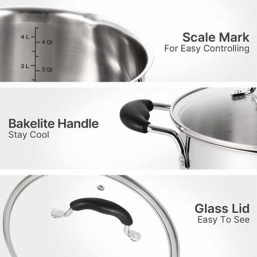 5 qt. Stainless Steel Aluminum Nonstick Stock Pot in Stainless Steel with Lid Perspective: top