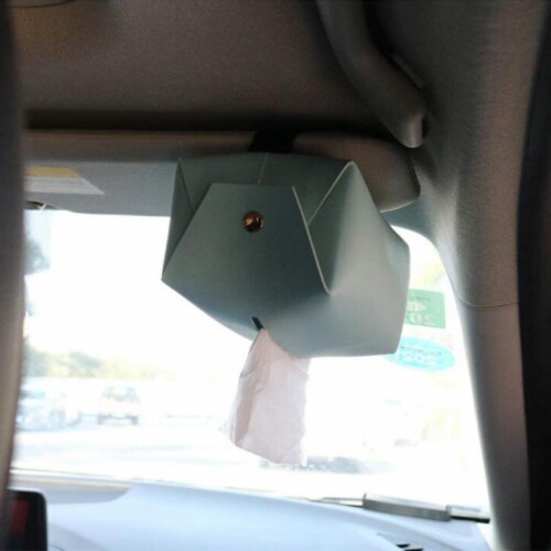 Blue Polyurethane Leather Tissue Box Cover Perspective: top