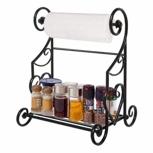 Black Metal Countertop Paper Towel Holder with Condiment Shel – MyGift