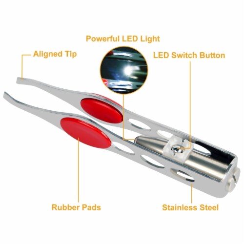 LED Eyebrow Tweezer Stainless Steel Make Up Tweezer with LED Light Rubber Finger Pads Perspective: top