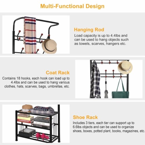 Metal Entryway Coat Shoe Rack Hall Tree with 3-Tier Shoe Bench Shoe Storage  18 Hooks Coat Hat, 1 unit - Gerbes Super Markets