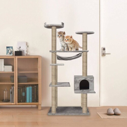 55.1  Multi-Scratcher Scratching Post Cat Tree – Grey Perspective: top