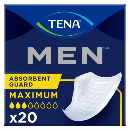 TENA Men Maximum Male Incontinent Pad Contoured 8 L 50600, Maximum, 20 Ct Perspective: top