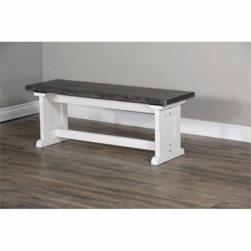 Sunny Designs Carriage House Farmhouse Wood Side Bench in Off White Dark Brown Perspective: top