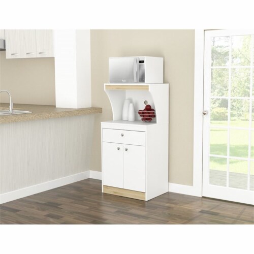Inval GALLEY Microwave Cabinet in White and Vienes Oak Engineered