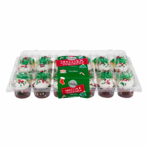 Two-Bite Christmas Vanilla & Chocolate Cupcakes Perspective: top