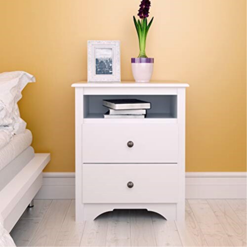 Prepac Monterey White Tall 2 Drawer Night Stand Perspective: top