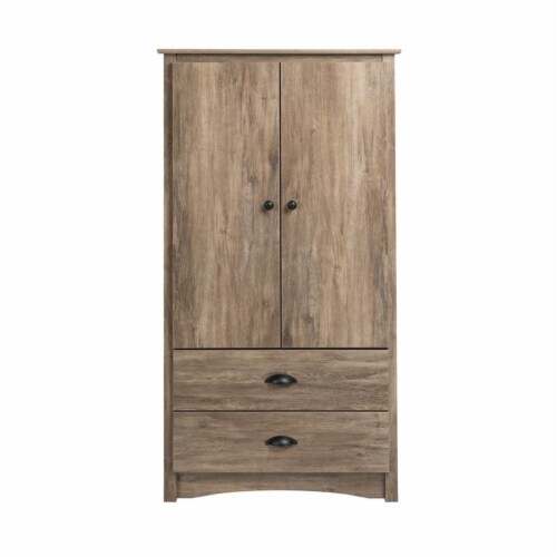 Prepac Salt Spring 2 Door Armoire in Drifted Gray Perspective: top