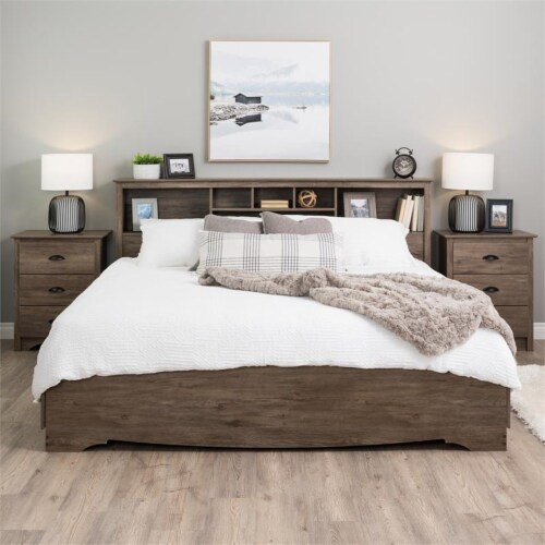 Prepac Salt Spring King Bookcase Headboard in Drifted Gray Perspective: top