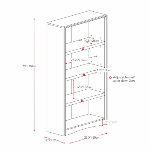 CorLiving Quadra 59 Tall 4 Shelf Bookcase in White Faux Woodgrain Perspective: top