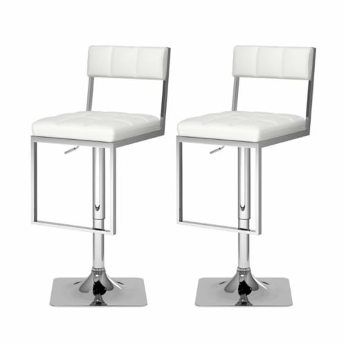 CorLiving Square Tufted Adjustable Barstool in White Faux Leather - Set of 2 Perspective: top