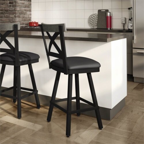 Amisco Snyder 26.5  Faux Leather and Metal Swivel Counter Stool in Black/Gray Perspective: top