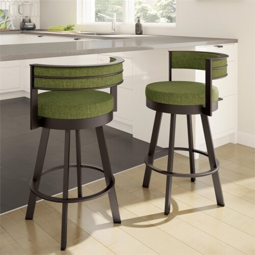 Amisco Browser 30.13 Polyester and Metal Swivel Bar Stool in Green