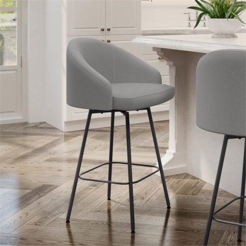 Amisco Nelly 31  Polyester Swivel Bar Stool in Heather Light Gray/Black Perspective: top