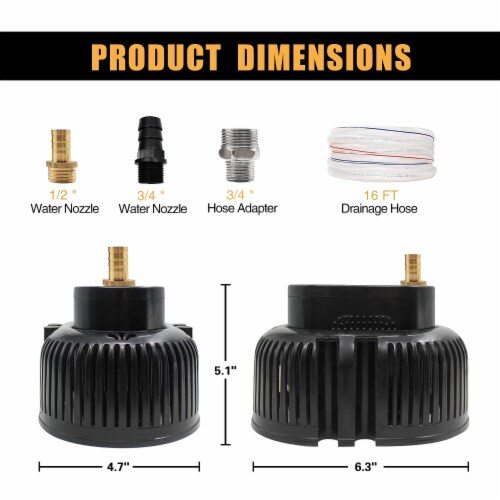 EDOU BLACK DIRECT Pool Cover Pump | HEAVY DUTY | 850 GPH | 75 W | 16' Hose & Adapters Perspective: top