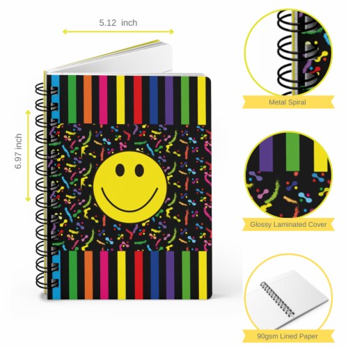 Lined Notebook Spiral Colorful Cute Smile College Ruled Notebook for Journaling Perspective: top