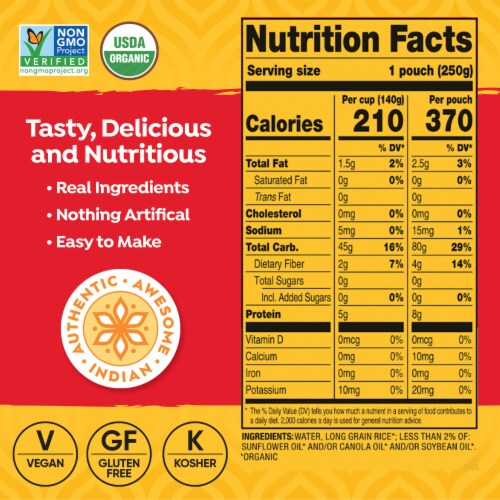 Tasty Bite Organic Long Grain Rice Perspective: top