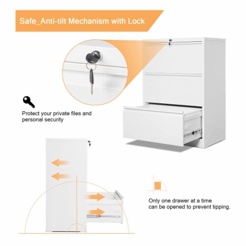 AOBABO 3 Drawer Lateral File Cabinet w/ Lock for Letter/Legal Size Paper, White Perspective: top