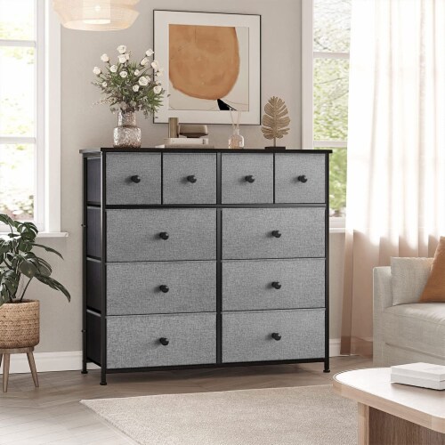 REAHOME 6 Drawer Steel Frame Bedroom Storage Organizer Dresser, Black Grey  