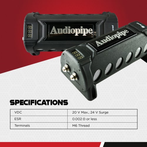 Audiopipe ACAP-6000 6 Farad Power Car Audio Capacitor Digital Display Black Perspective: top