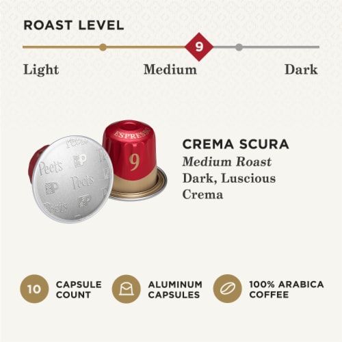 Peet's® Crema Scura Espresso Intensity 9 Medium Roast Coffee Pods Perspective: top