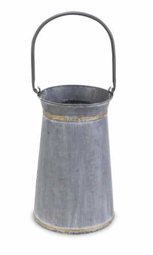 Cheungs 5522L Tall Round Galvanized Planter with Top & Bottom Gold Welding Accents & Swivel H Perspective: top