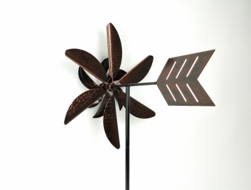 Copper Finish Double Pinwheel Wind Spinner Garden Stake Perspective: top