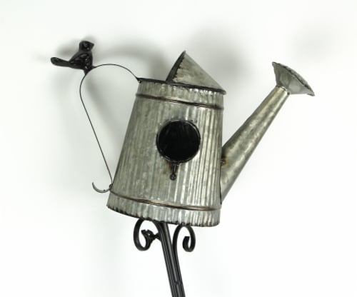Metal Outdoor Decorative Garden Stake Watering Can Birdhouse Yard Decor Art Perspective: top