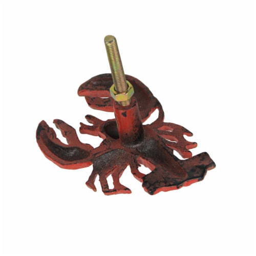 Set of 6 Distressed Finish Red / Black Cast Iron Lobster Drawer Pulls Perspective: top