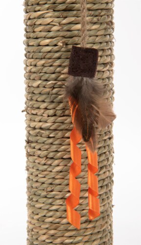 SmartyKat Simply Scratcher Scratching Post with Feather Toy for Cats - Seagrass Perspective: top