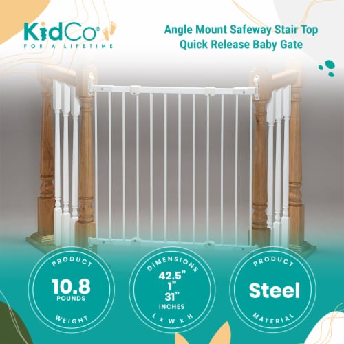 KidCo Angle Mount Safeway Stair Top Quick Release Baby Gate, 42.5x30.5 In, White Perspective: top