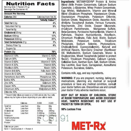 MET-Rx Meal Replacement Protein Powder - 2.54 Oz Packets, 40 Count Perspective: top