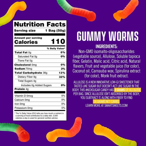 Smart Sweets Gummy Worms with Low Sugar (4g), Low Calorie, (Pack of 1) Perspective: top
