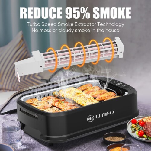 Litifo Smokeless Grill, Portable Electric Grill with Non-Stick Coating, Removable Dishwasher Perspective: top
