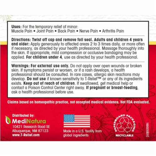 MediNatura T-Relief Arnica +12 Extra Strength - 8 oz Perspective: top