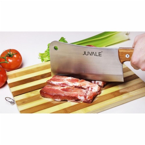 Meat Cleaver, Heavy Duty Knife with Solid Wood Handle (Stainless Steel, 8-in)