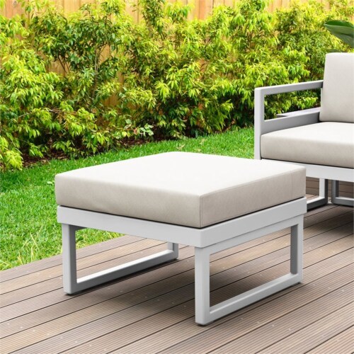 Siesta ISP137F-WHI-CNA Mykonos Ottoman with Sunbrella Natural Cushion - White Square Perspective: top